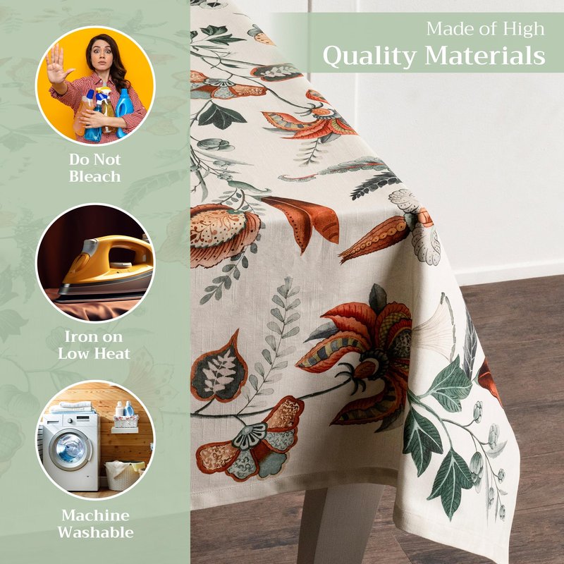 Maison d' Hermine Table Cloth Rectangle Table 100% Cotton 70 x 90 Inches Fall Tablecloth Reusable Everyday Use for Thanksgiving Christmas Decorations Dining Farmhouse Party (Dalida)