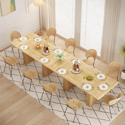 QHITTY 78 Inch Fluted Dining Table, Wood KitchenTable for 6 to 10, Farmhouse Long Rectangle Table with Strip Base for Dining Room, Kitchen Natural