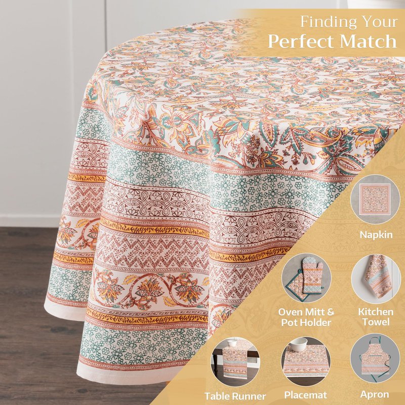 Maison d' Hermine Table Cloth Round Table 100% Cotton 63 Inches Fall Tablecloth Reusable Everyday Use for Thanksgiving Christmas Decorations Dining Farmhouse Party (Nila)
