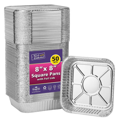 8x8 Aluminum Pans With Lids (50 Pack) 8 Inch Foil Pans With Covers - Cake Pans - Aluminum Square Pans With Lids - Disposable Food container - great For Cake Baking, Cooking, Freezing, Prepping Food