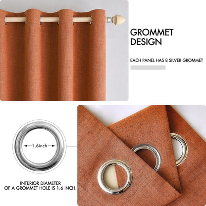 MIULEE Linen Curtains - 100% Blackout Thermal Insulated Orange Drapes | Room Darkening 52 x 90 Inch (2 Panels)