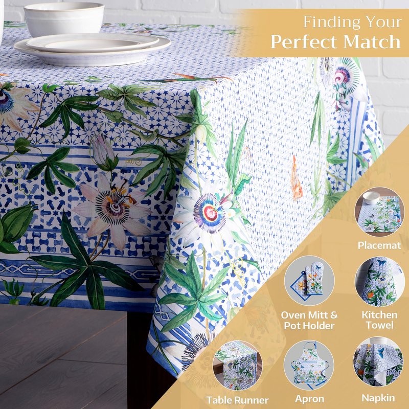 Maison d' Hermine Table Cloth Square Table 100% Cotton 60 x 60 Inches Tablecloth Reusable Decorative for Dining Kitchen Room Farmhouse Home Gifts for Mothers Day Spring Summer - Passiflora