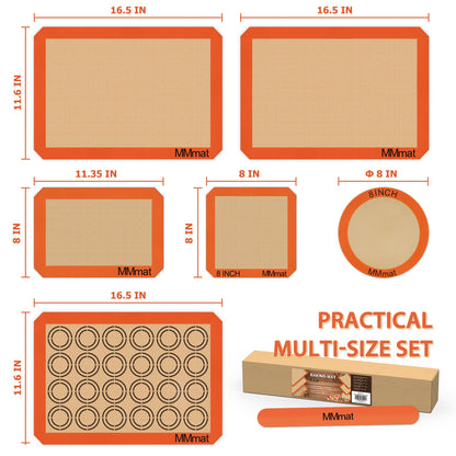 MMmat Silicone Baking Mats - Best German Silicone, Non Slip Baking Sheet, Non Stick Reusable Silicone Mats For Baking, Food Grade Oven Liner, Counter Mat, Set of 6
