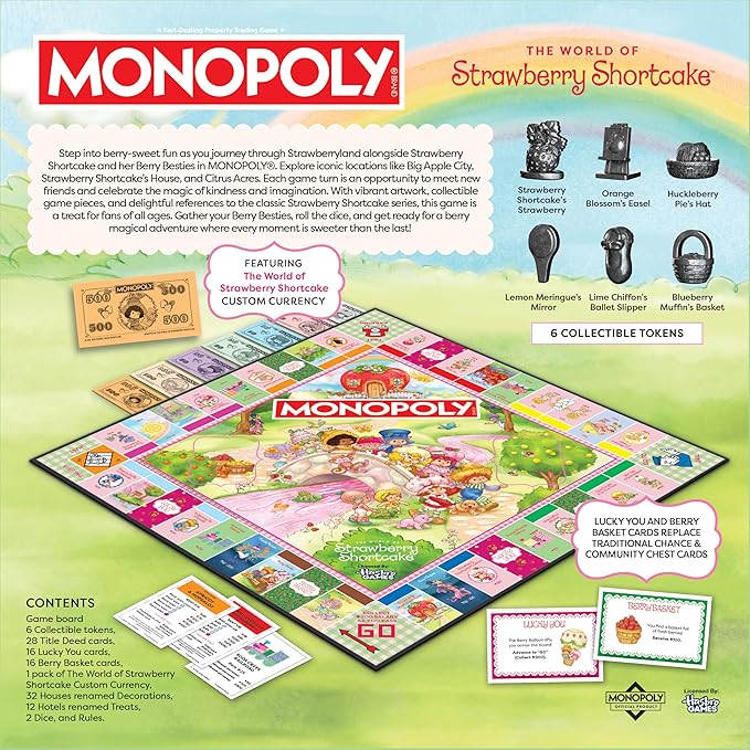 Monopoly: Strawberry Shortcake Board Game Buy Sell &amp Trade Locations Like Big Apple City Citrus Acres &amp More Includes 6 Collectible Tokens Like Blueberry Muffin's Basket &amp More Offici