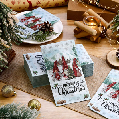 Saypacck 100 Pcs Christmas Winter Disposable Paper Guest Towels for Bathroom 2 Ply Decorative Gnome Napkins Christmas Hand Towels Xmas Napkins for Decoupage Winter Party Kitchen Dinner Table Decor