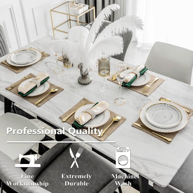 Home Brilliant Linen Placemats Set of 4 Heat Resistant Dining Table Cloth Place Mats Kitchen Table Mats Placemats Table Decor, Natural Linen