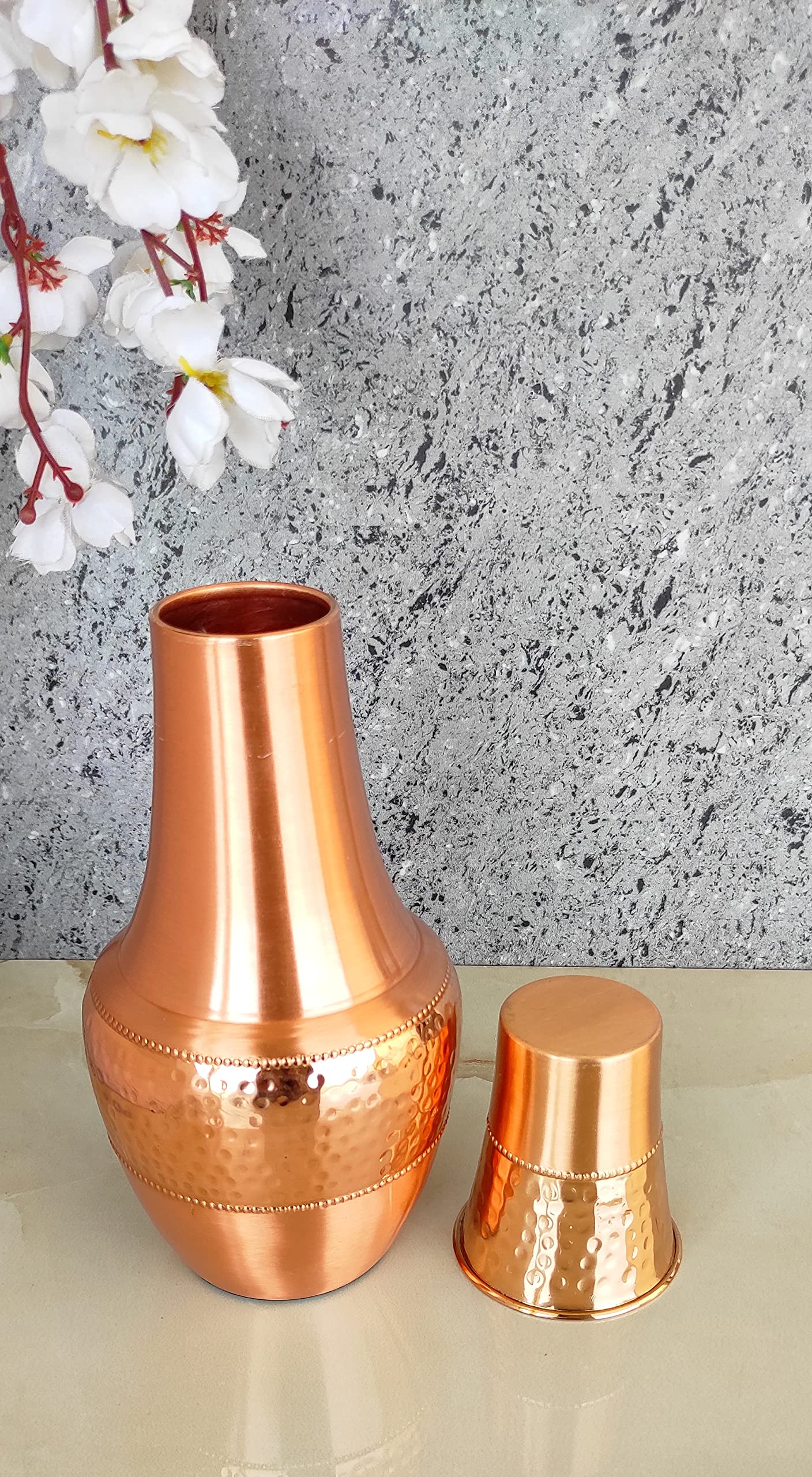 HYGGE Pure Copper Bedside Carafe with Tumbler, 1.4L Water Pitcher for Home, Yoga & Ayurveda Health Benefits – 47.3 fl oz