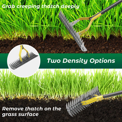 Thatch Rake,70 Inch Heavy Duty Lawn Thatching with Adjustable Stainless Steel Handle,Multiple Garden Rake for Leaves,Lawn Loosening Soil,Backyard,Garden