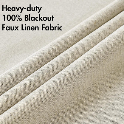 MIULEE 100% Blackout Linen Textured Curtains - Thermal Insulated Room Darkening Drapes | Cream, 52 x 45 Inch (2 Panels)