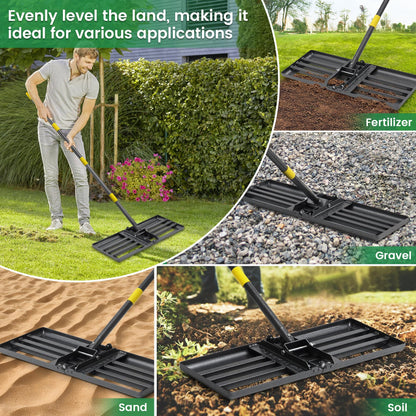 Lawn Leveling Rake - Heavy Duty 30" x 10" Lawn Leveler,Anti-Flip Edge, Adjustable 5FT Handle, Folding Plate for Yard, Soil, Sand, Topsoil Spreader - Garden Ground Top Dressing,Landscaping Tool