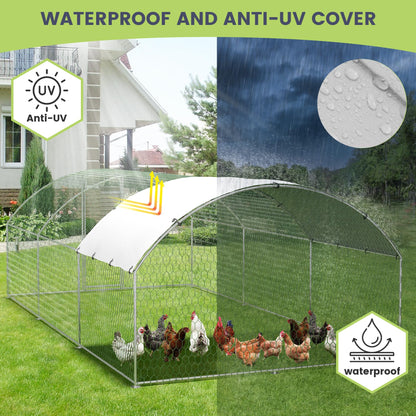 9.8'x19.7'x6.5' Large Metal Chicken Coop Walk-in Poultry Cage, Outdoor with Waterproof Anti-UV Cover & Galvanized Frame, Chicken Run for Backyard Farm, Ducks, Rabbits