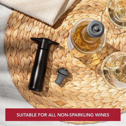 Vacu Vin Wine Saver Pump Grey with Vacuum Wine Stopper - Keep Your Wine Fresh for up to 10 Days - 1 Pump 2 Stoppers - Reusable - Made in the Netherlands