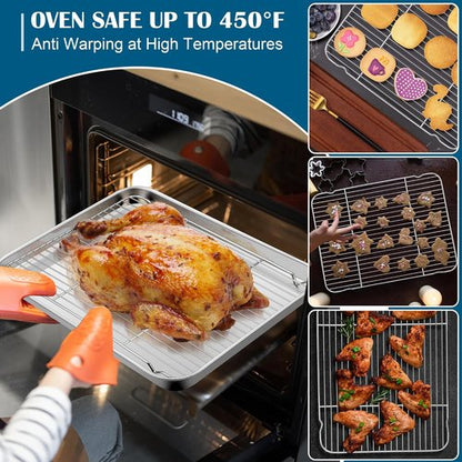 E-far Baking Sheet Set - Large Stainless Steel Cookie Sheets with Cooling Racks | Non-Toxic & Heavy Duty, 18 x 13 x 1 Inch