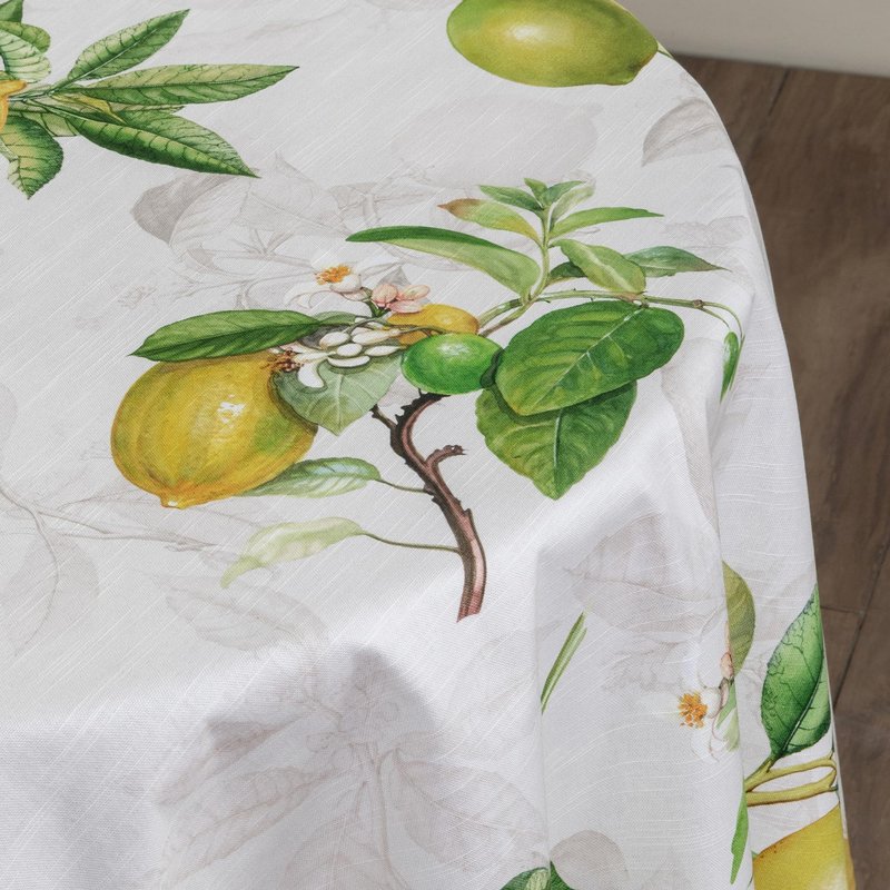 Maison d' Hermine Table Cloth Round Table 100% Cotton 63 Round Inches Tablecloth Reusable Decorative for Dining Kitchen Room Farmhouse Home Gifts for Mothers Day Spring Summer - Limoncello