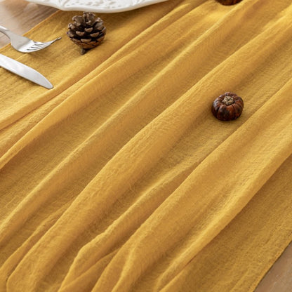 Keketoarrange 3pcs Golden Gauze Rustic Cheesecloth Table Runner 120 Inch 10 FT for Wedding Baby Shower Bridal Shower Birthday Engagement Garden Outdoor Party Long Sheer Boho Decorations