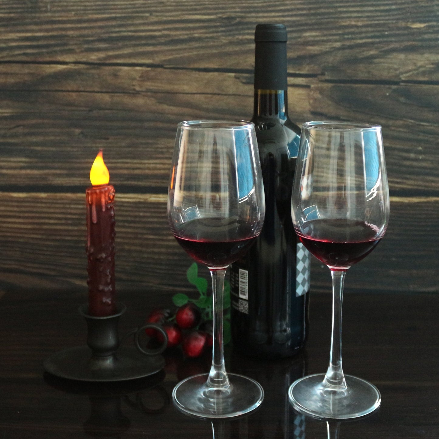 CVHOMEDECO. Real Wax Hand Dipped Battery Operated LED Timer Taper Candles Country Primitive Flameless Lights Décor, 6-3/4 Inch, Burgundy, 3 PCS in a Package