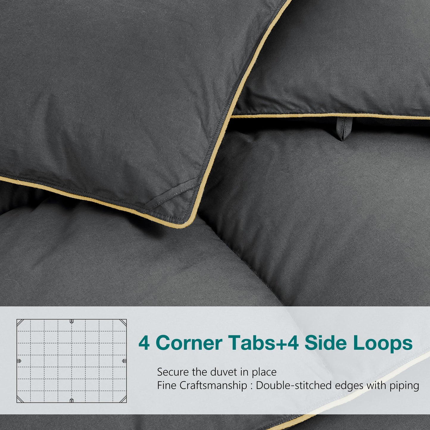 KAKABELL Goose Down Feathers Fiber Comforter Queen Size Noiseless Duvet Insert with Premium Egyptian Cotton Blend Cover Medium Warm Soft Down Feathers Comforter 90x90 Inches