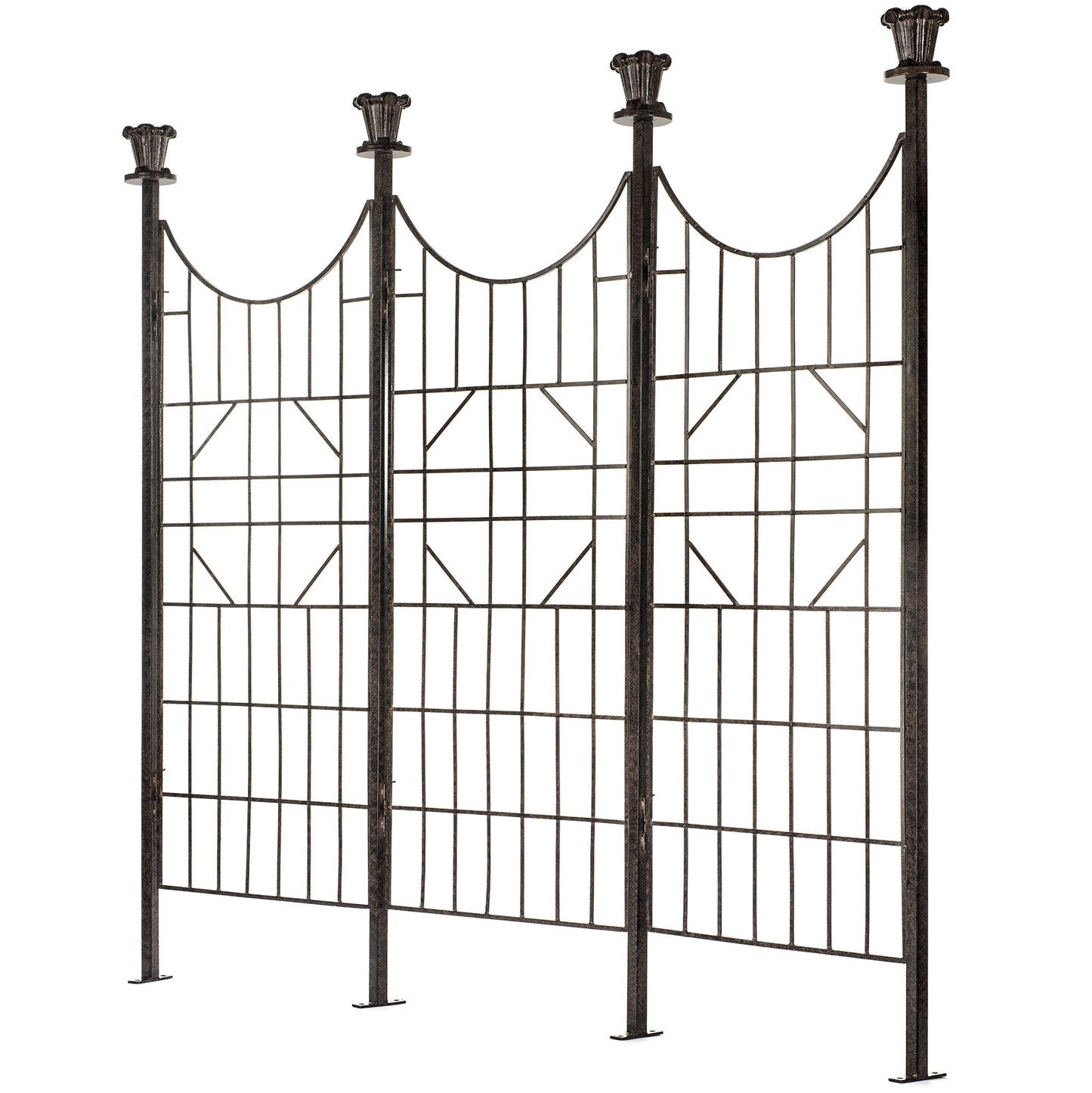 H Potter 3-Panel Outdoor Privacy Screen Trellis, 7 ft W x 6.5 ft H, 70-lb Heavy Iron Garden Screen for Patio, Deck & Hot Tub, Straight or Curved Config, Ground Spikes