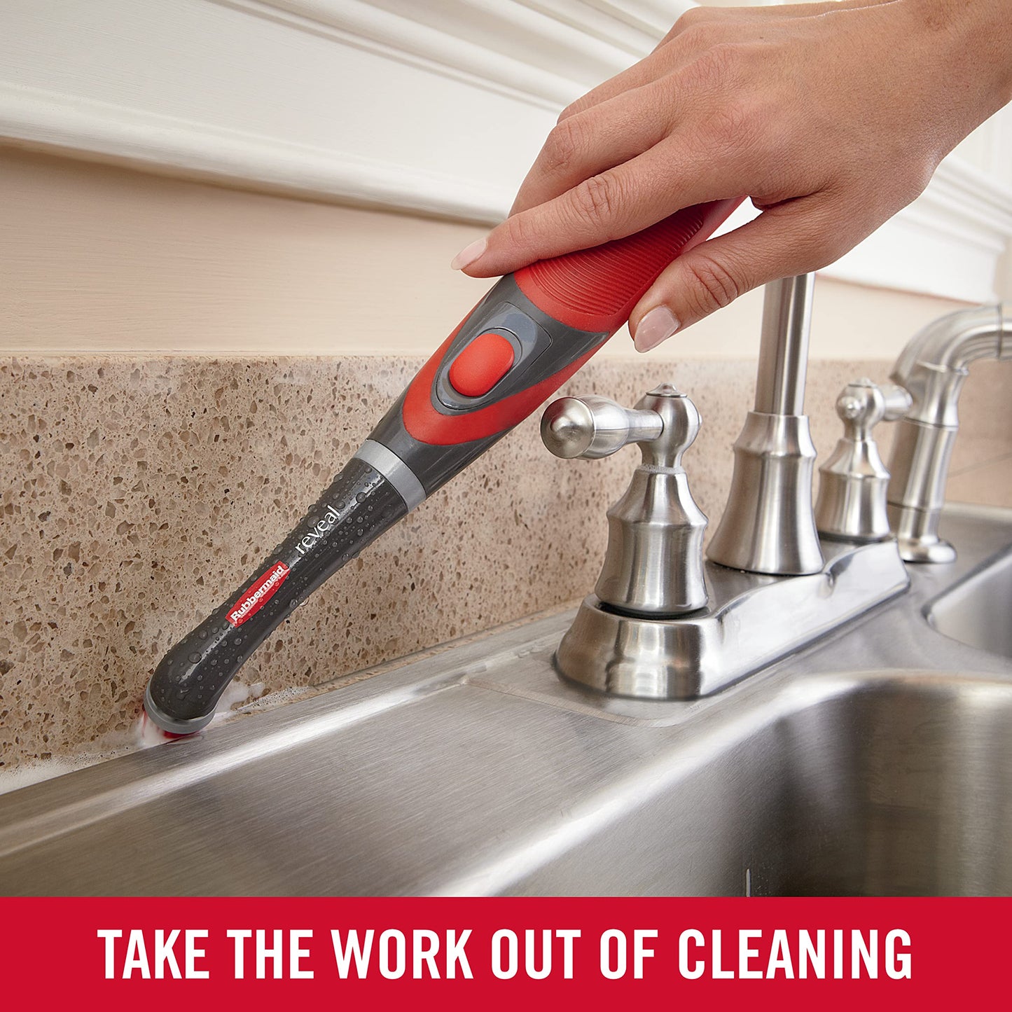 Rubbermaid Reveal Power Scrubber with Multi-Purpose Head, Cordless Electric Battery Powered Scrub Brush, Water Resistant, for Home/Kitchen/Bathroom/Grout/Tile/Shower/Tub