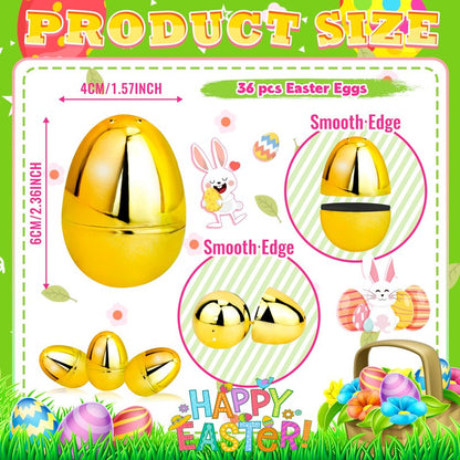 OCTERIC 18Pcs Easter Eggs Bulk, 2.3" Fillable Shiny Golden Metallic Plastic Easter Eggs Empty for Easter Hunt, Easter Basket Stuffers, Party Favor, Classroom Prize Supplies