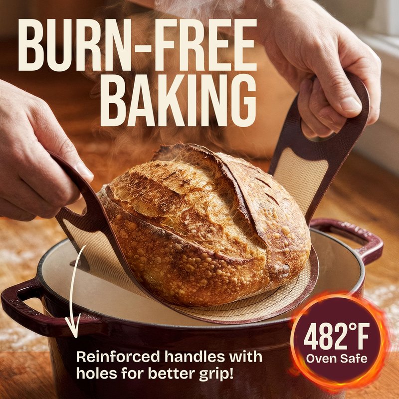 Pro Silicone Bread Sling 2 Pcs - 9in set of 2 Round 482F Heat Resistant Dough Lifter, Non-Stick Dutch Oven Liners, Long Handles, Reusable Sourdough Bread Baking Supplies, Sourdough Gifts