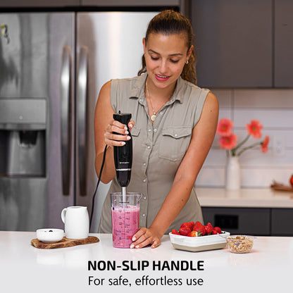 OVENTE Immersion Hand Blender, 300W Electric Handheld Portable Stick Mixer with 2 Mixing Speed and Stainless Steel Blades for Effortless Blending Smoothies, Shakes, Puree or Baby Food, Red HS560R