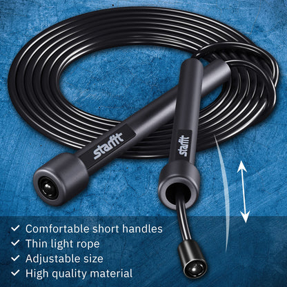 STARFIT Lightweight Jump Rope 2pcs for Fitness and Exercise,Adjustable Jump Ropes with Plastic Handles, Cardio and Endurance Training,Jumping Rope for Workout (Black+Black)