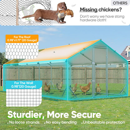 Quictent Large Metal Chicken Coop Run for 30+ Poultry with Metallic Perch, Side Hardware Cloth & Cover, Advanced Series Outdoor Walk-in Cage Hen Duck Rabbit Dog Pen Yard Farm House, 18x9x6.6FT