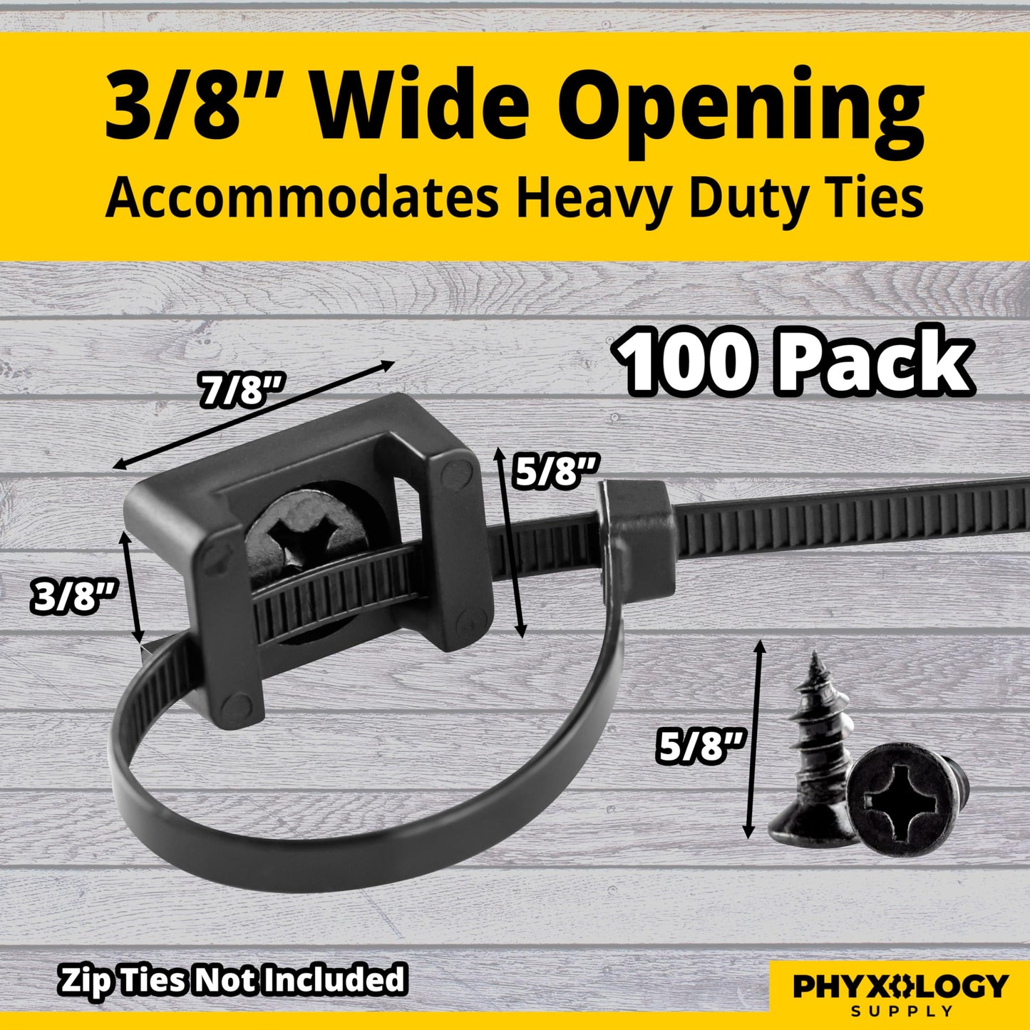 Pro-Grade, Slim, 1x .6 Cable Tie Mounts With Screws 100 Pack. High Strength, Black Zip Tie Bases For Wire Management. Permanently Anchor To Wall, Desk or Baseboard. Run Cords at Your Home or Office