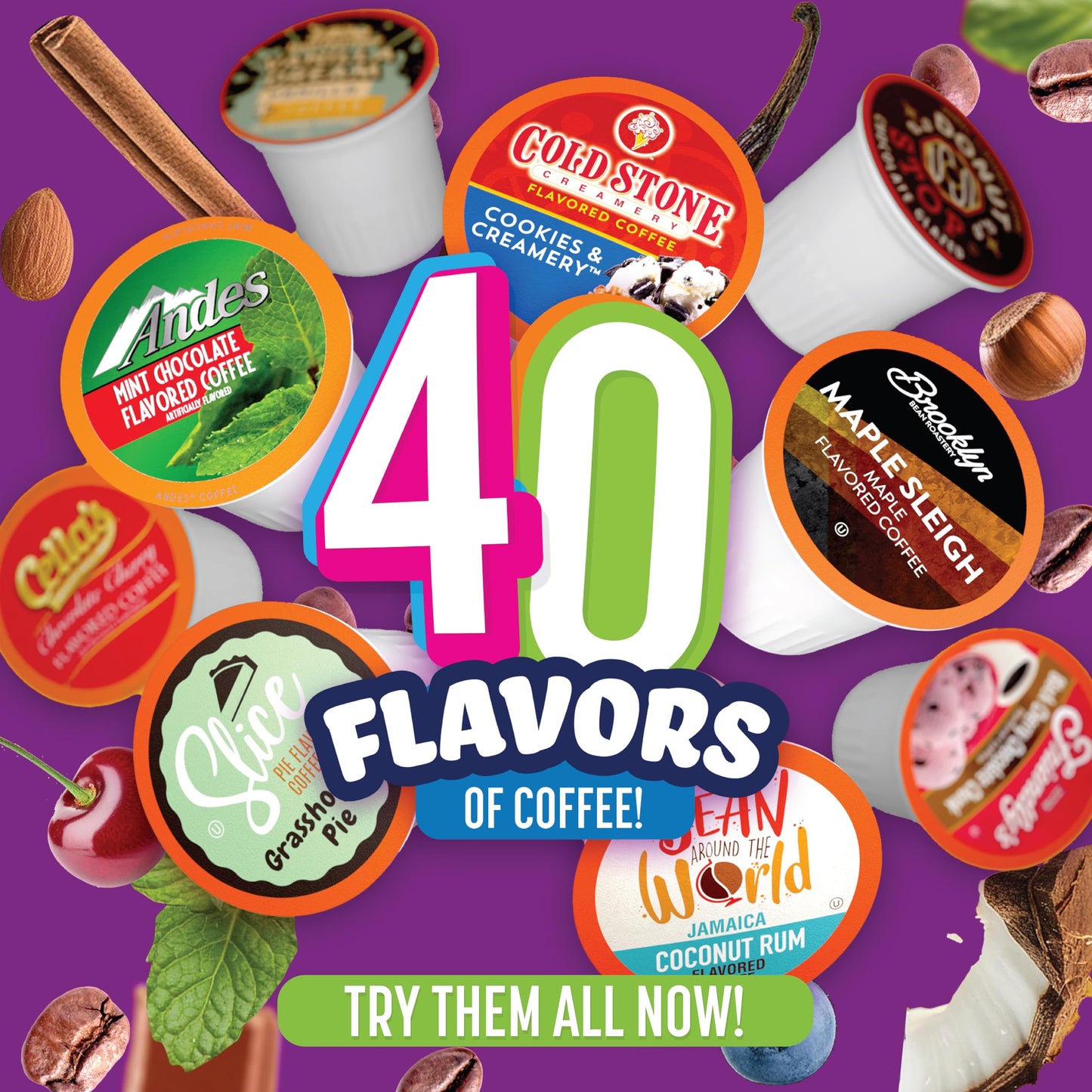 Two Rivers Coffee Flavored Coffee Pods Compatible with Keurig K Cup Brewers, Assorted Variety Pack Flavored Coffee, 40 Count