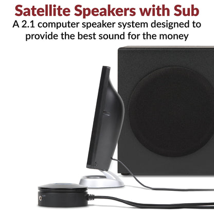 Cyber Acoustics CA-3090 2.1 Speaker System with Subwoofer with 18W of Power – Easy Setup and Convenient Controls, Great for Music, Movies, and Gaming