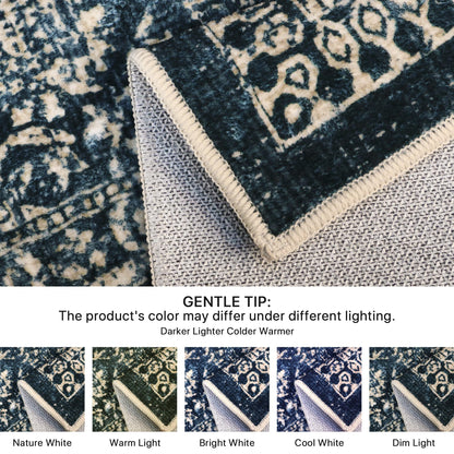 Bavni 8x10 Area Rugs for Living Room, Machine Washable Rug Lightweight Low Pile, Non Slip Boho Rugs with Rubber Backing, Floral Print Carpet for Bedroom Dinning Room, Tulip Blue