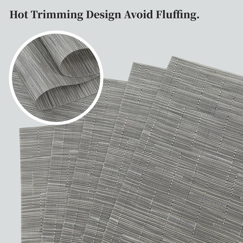 Leetaltree Silver Placemats Set of 12 - Heat Resistant Non-Slip Place mats for Dining Table, Washable Durable PVC Vinyl Woven Table Mats（Sliver, 12）