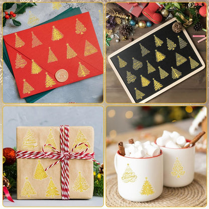 BkeeCten Foil Christmas Tree Stickers - 1000 Pcs Easy Peel Metallic Tree Waterproof Vinyl Reusable Laptop Self Adhesive Stickers Classroom Prizes Water Bottle Page Activity Pad Party Favors Skateboard