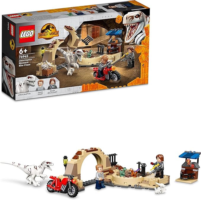 LEGO 76945 Jurassic World Atrociraptor: Motorcycle Chase Set of 3 Dinosaur Figures and Toy Motorcycle for Children from 6 Years