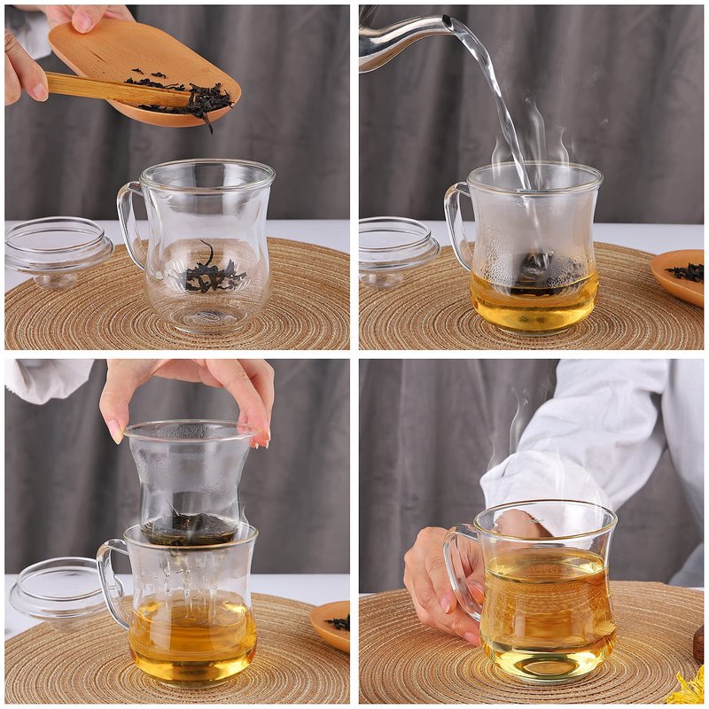 CNGLASS Glass Tea Cup with Removable Infuser and Lid,10oz Thickened Glass Infuser Mug,Borosilicate Glass Mug for Loose Leaf Tea,Teabags