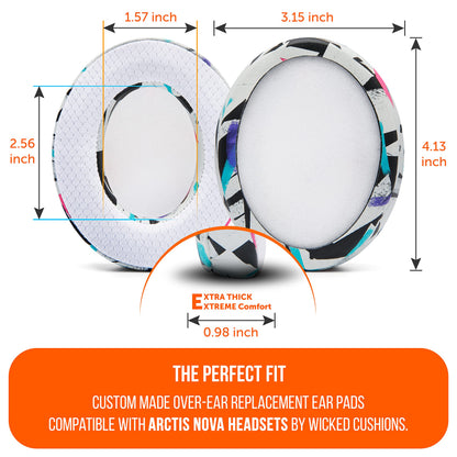 WC Freeze for Arctis Nova - Hybrid Fabric Cooling Gel Replacement Earpads for Arctis Nova Pro Wired, Nova 7, 5, 4, 3, 1 - Made by Wicked Cushions (Does Not Fit Nova Pro Wireless) | 90's White