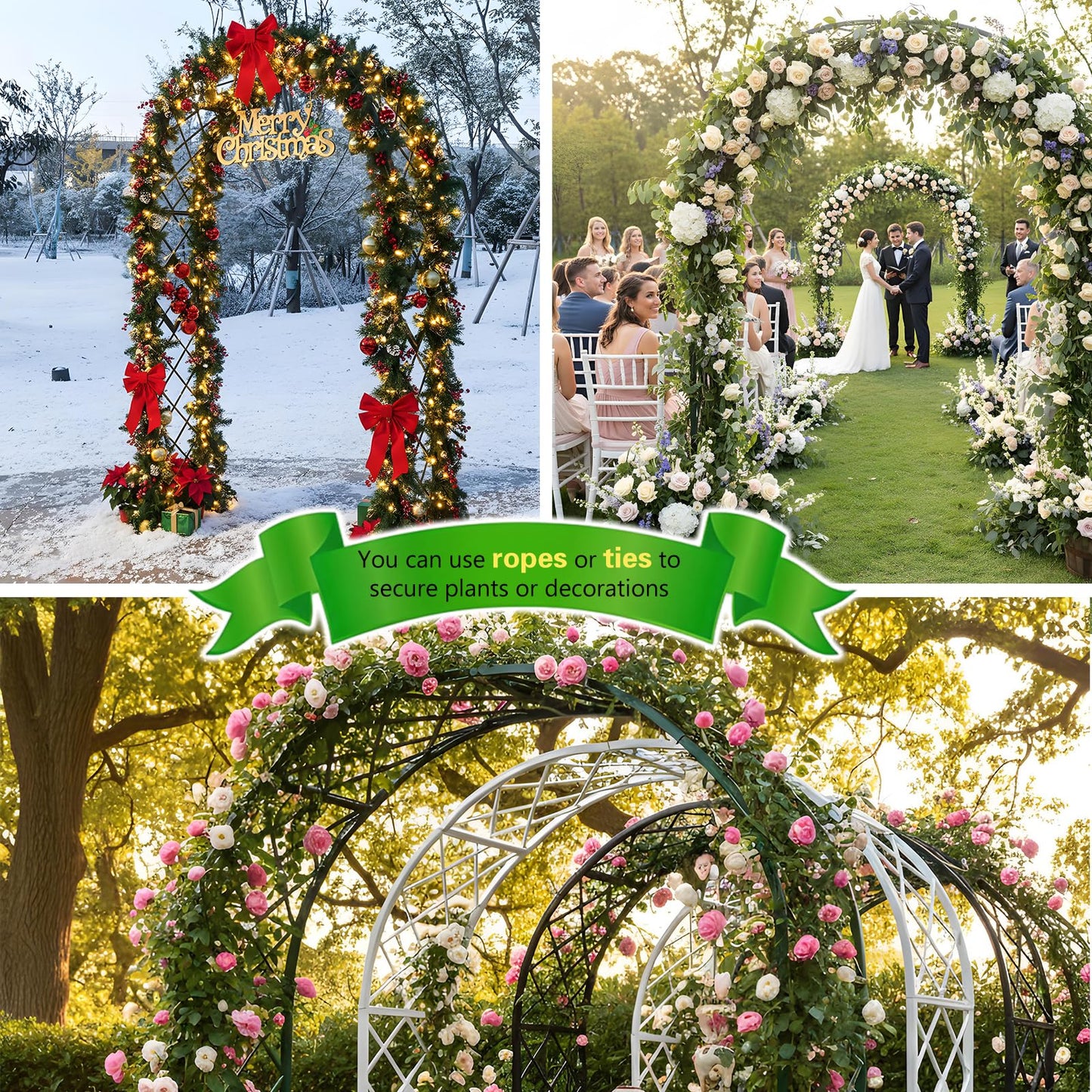 Garden Arch Trellis for Climbing Plants Outdoor Metal Garden Trellis Wide Sturdy Garden Arbor Arches Backdrop Stand for Lawn, Party, Ceremony, Wedding, Decoration Brown 55.1''×15.7''×H90.6''