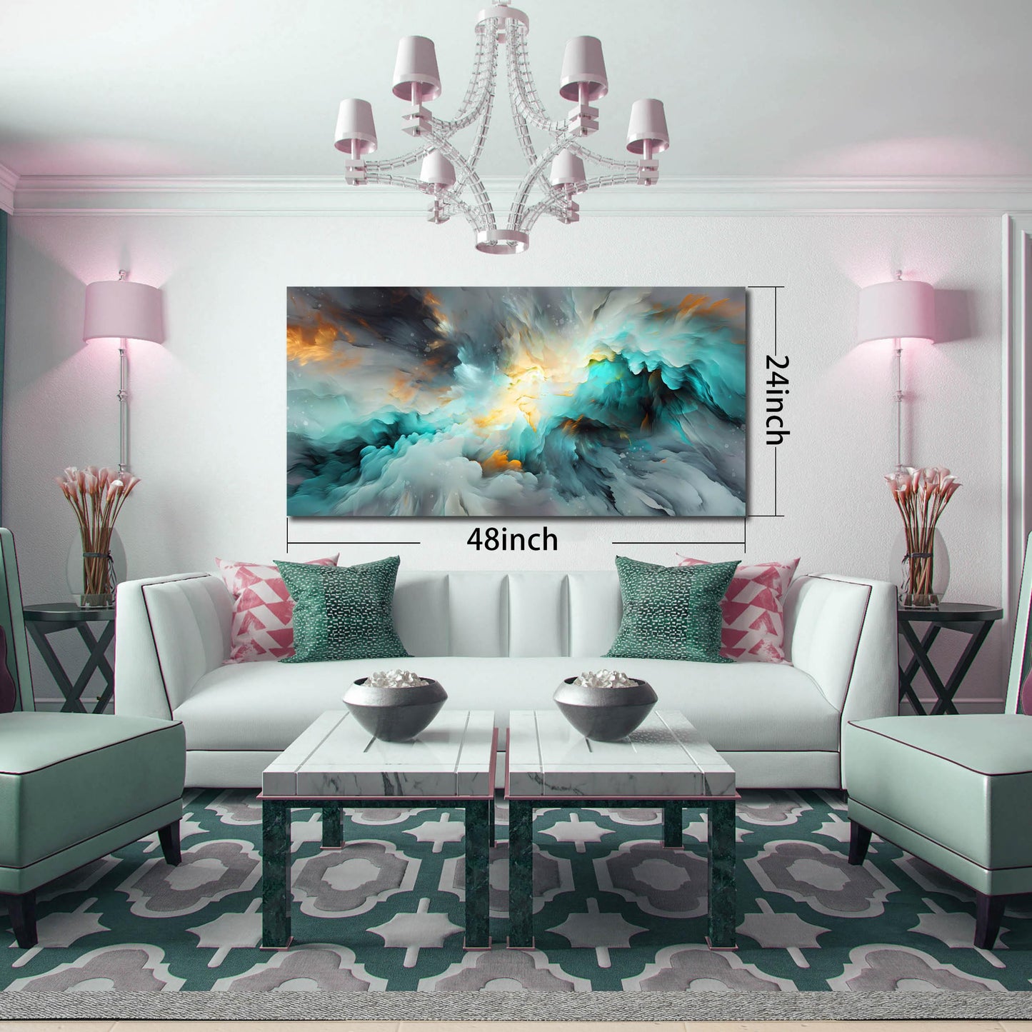 LAOTOART Snowy Mountain Wall Canvas Art for Living Room - Natural Landscape Art Work for Office Walls - Teal Bedroom Wall Decor Above Bed Size 24" x 48"