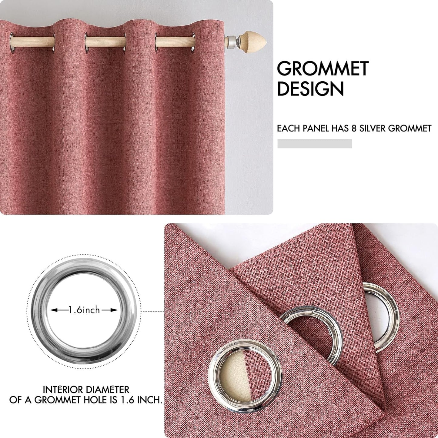 MIULEE 100% Blackout Linen Textured Curtains - Solid Thermal Insulated Drapes in Dusty Rose | 42 x 84 Inch (2 Panels)