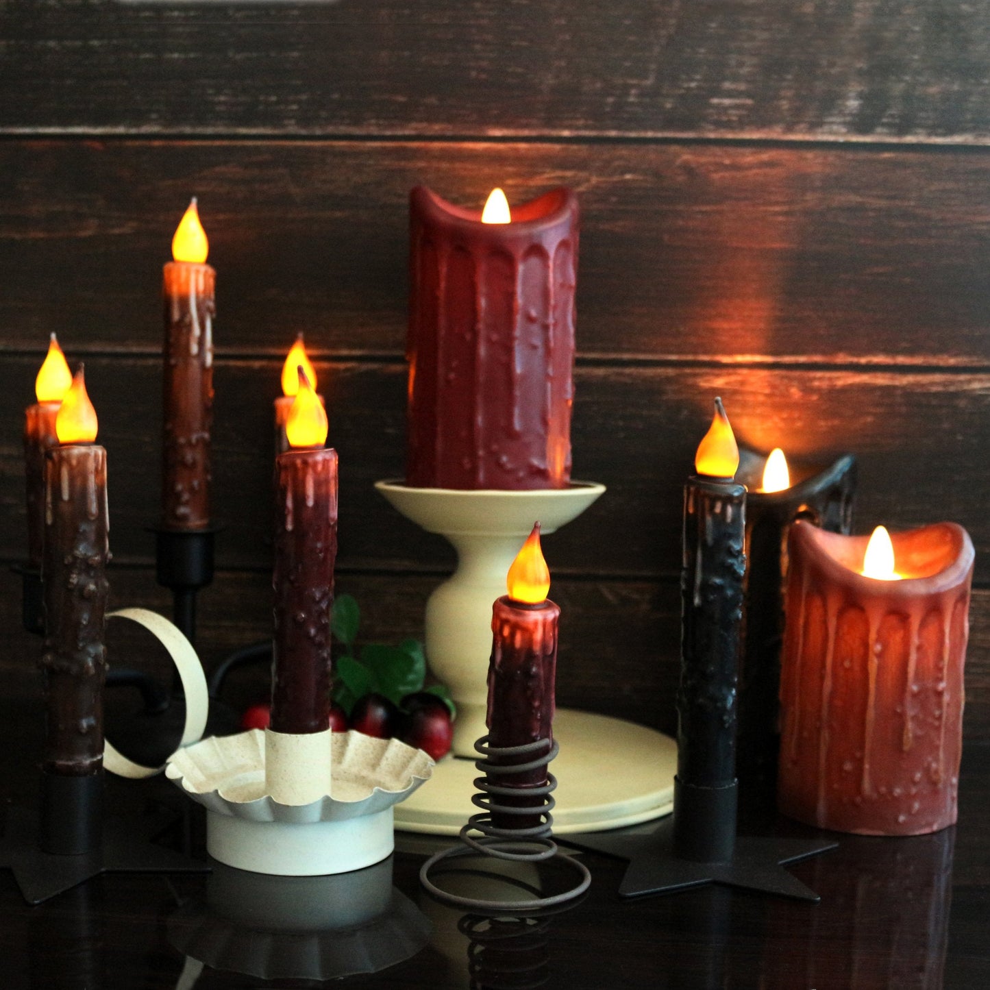 CVHOMEDECO. Real Wax Hand Dipped Battery Operated LED Timer Taper Candles Rustic Primitive Flameless Lights Décor, 6-3/4 Inch, Coffee, 6 PCS in a Package