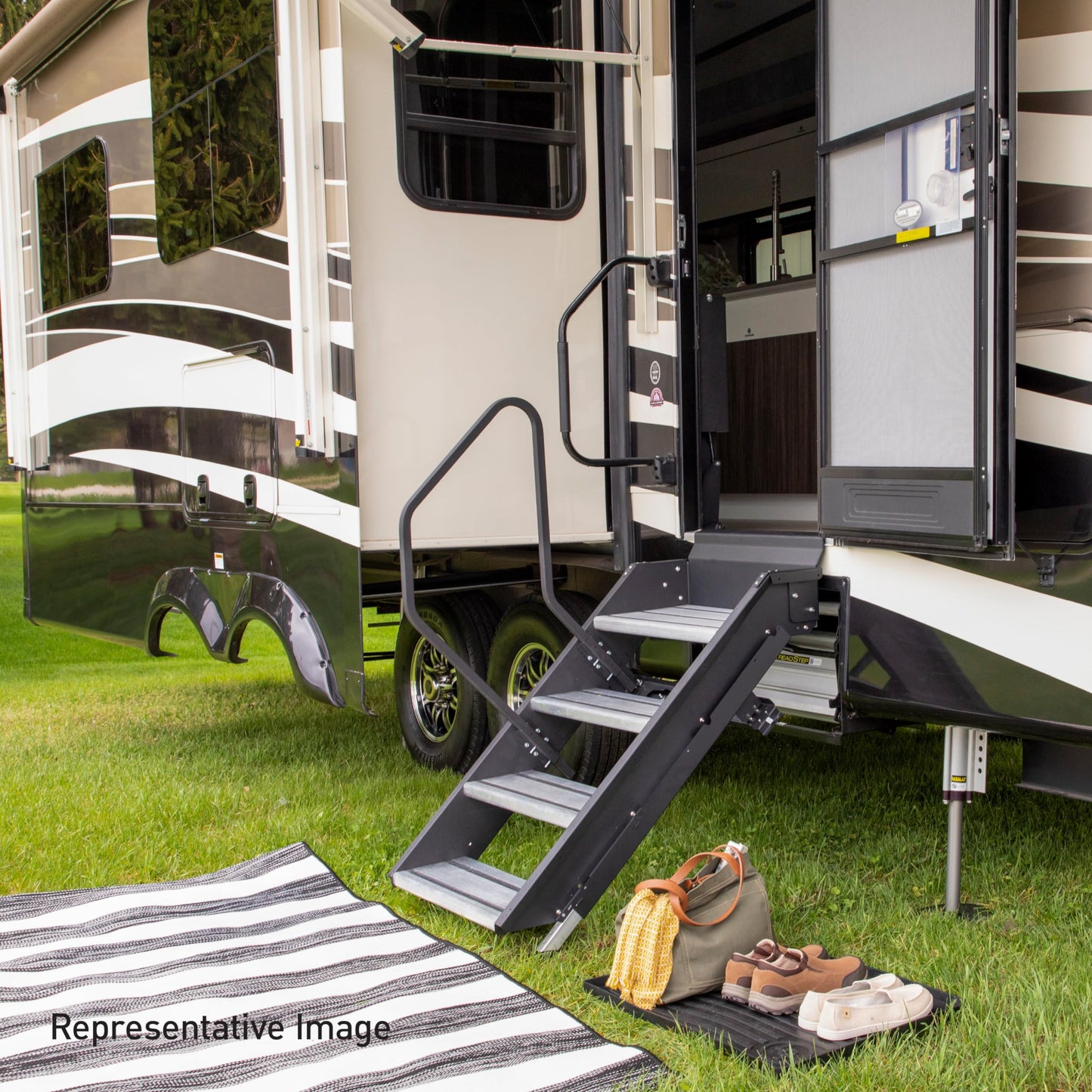 Lippert-791573 Solid Step Triple Step for RV and Travel Trailer Entry Doorway , 30-inch,Black