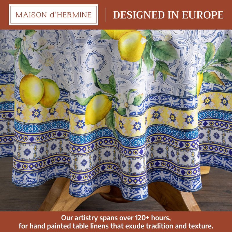 Maison d' Hermine Table Cloth Round Table 100% Cotton 63 Round Inches Tablecloth Reusable Decorative for Dining Kitchen Room Farmhouse Home Gifts for Mothers Day Spring Summer - Citrus