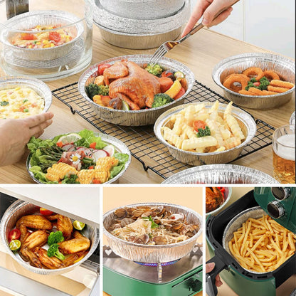 WHDepot 8'' Inch Round Tin Foil Pans Disposable Aluminum Pans with Clear Lids (30 Pack), Freezer & Oven Safe - For Baking, Cooking, Storage, Roasting, & Reheating, Recyclable, Pack of 30