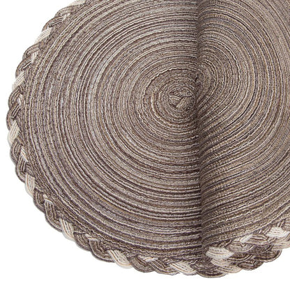 SHACOS Round Placemats Set of 6 Braided Glitter Round Table Placemats 15 inch for Wedding Holiday Party (Multicolor - Light Coffee, 6)