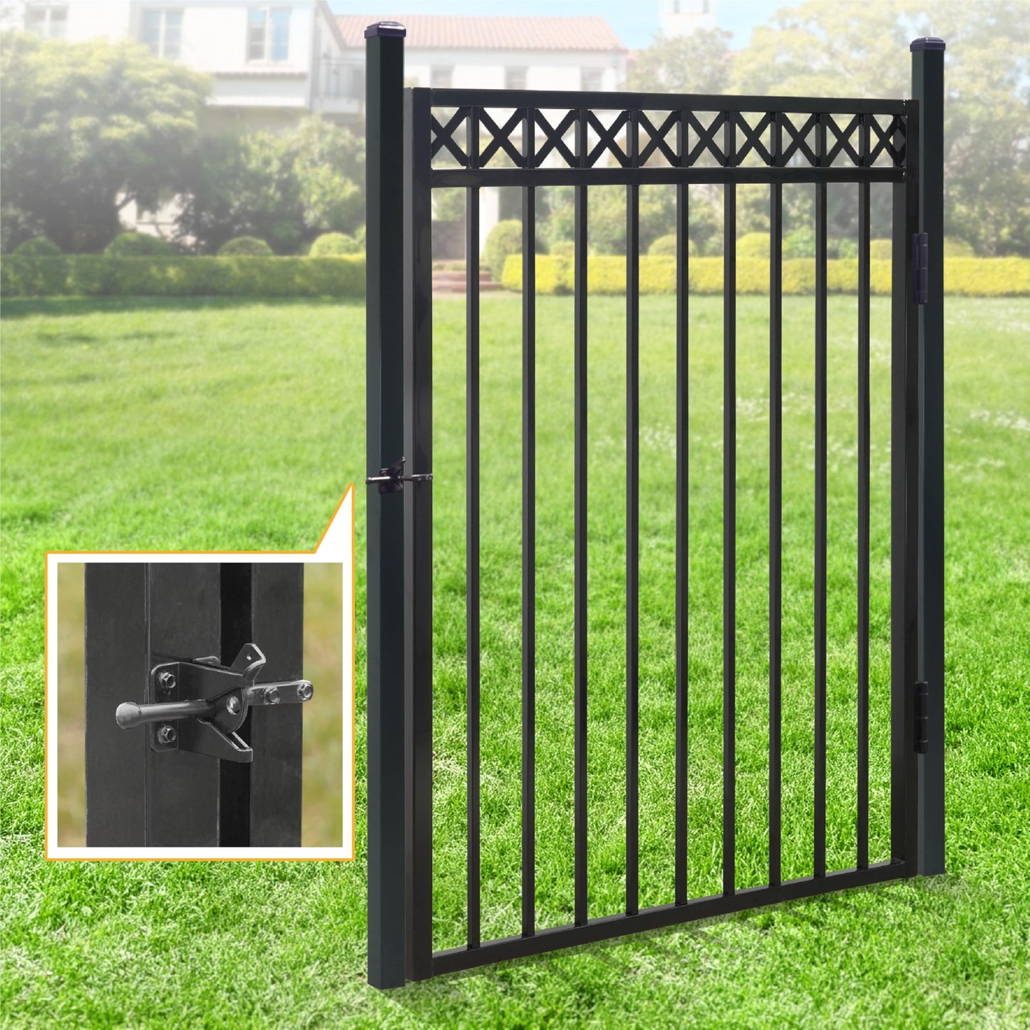 Fencer Wire 100FT Heavy Duty Pinnacle Fence Barrier Kit, Anti-Rust Metal Steel Fence with 5FT Height X 6FT Width Panels, with Decorative Gate, Posts, Connectors, Outdoor Fencing for Yard