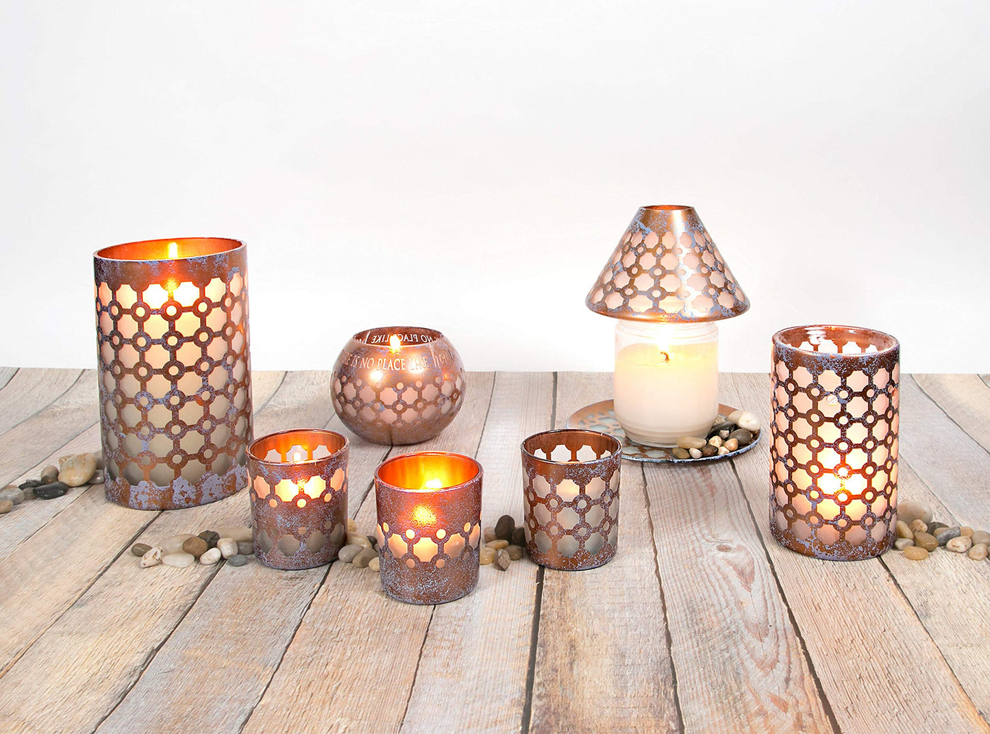 Pavilion - Bronze and Purple Sponge Patterned Frosted Glass 5 Inch Round Tealight Candle Holder - There's No Place Like Home