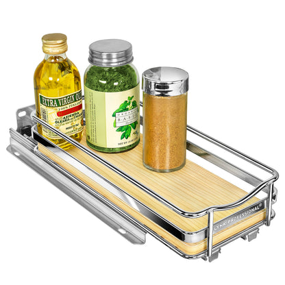 LYNK PROFESSIONAL® Pull Out Spice Rack Organizer for Inside Kitchen Cabinets - 4-1/4 inch Wide - Slide Out Drawer – Chrome Sliding Spice Cabinet Organization Shelf Racks - 2 Tier