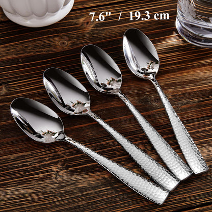KEAWELL Premium 4-Piece Louis Hammered Spoons Set, 18/10 Stainless Steel, Set of 4, Fine Spoon Set with Squared Edge, Dishwasher Safe (7.6" Dinner Spoon)