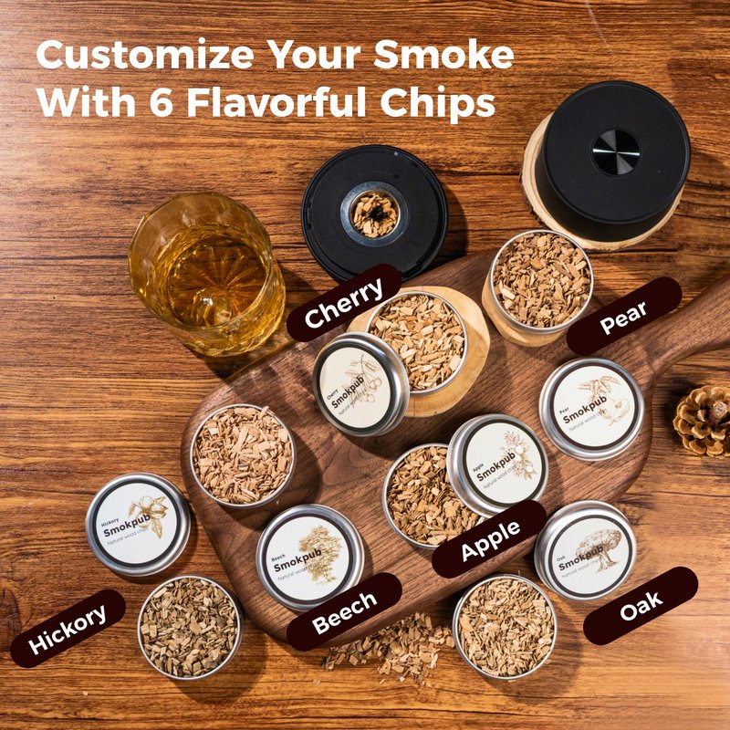 SMOKPUB Electric Whiskey Smoker Kit, Rechargeable Cocktail Smoker with 6 Wood Chips, Flameless Heating System, Old Fashioned Drink Smoker Kit, Bourbon Whiskey Gifts for Men,Dad,Husband